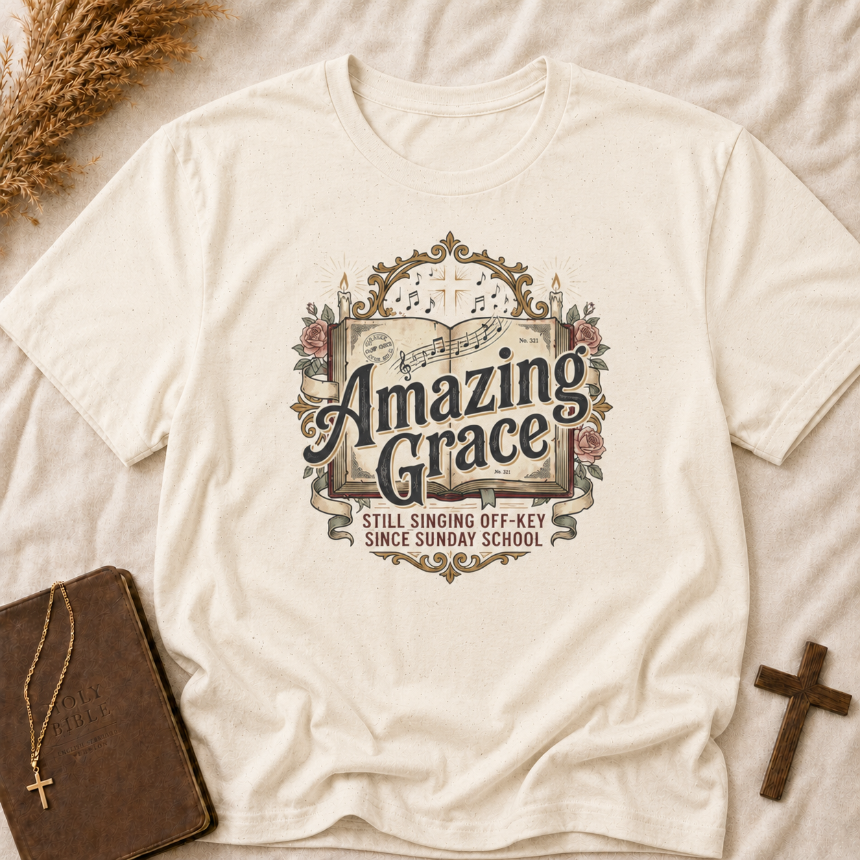Amazing Grace T-Shirt — Vintage Hymn Floral Faith Tee