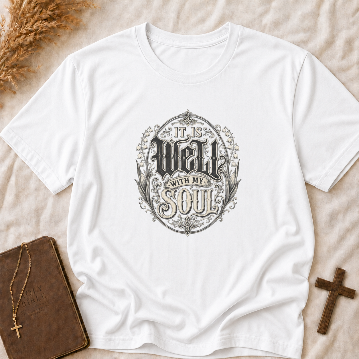 T-Shirt — "It Is Well With My Soul" Floral Inspirational Christian Tee