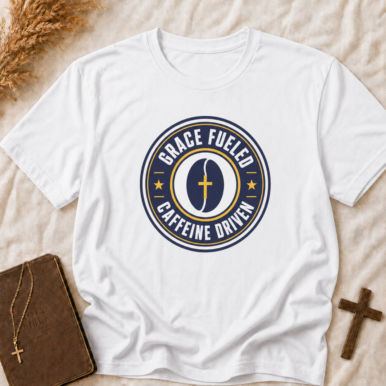 Grace Fueled Caffeine Driven T-Shirt — Christian Coffee Lover Tee