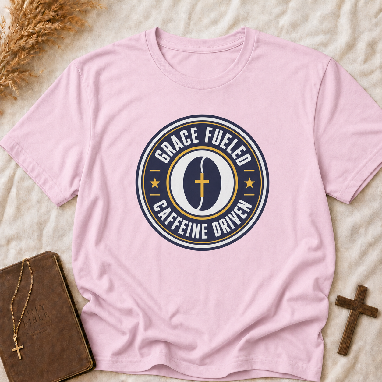 Grace Fueled Caffeine Driven T-Shirt — Christian Coffee Lover Tee
