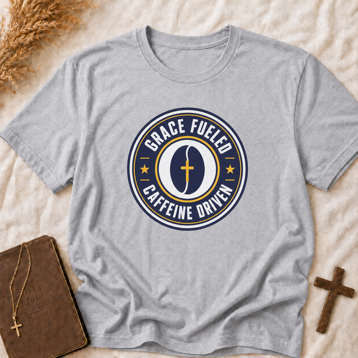 Grace Fueled Caffeine Driven T-Shirt — Christian Coffee Lover Tee
