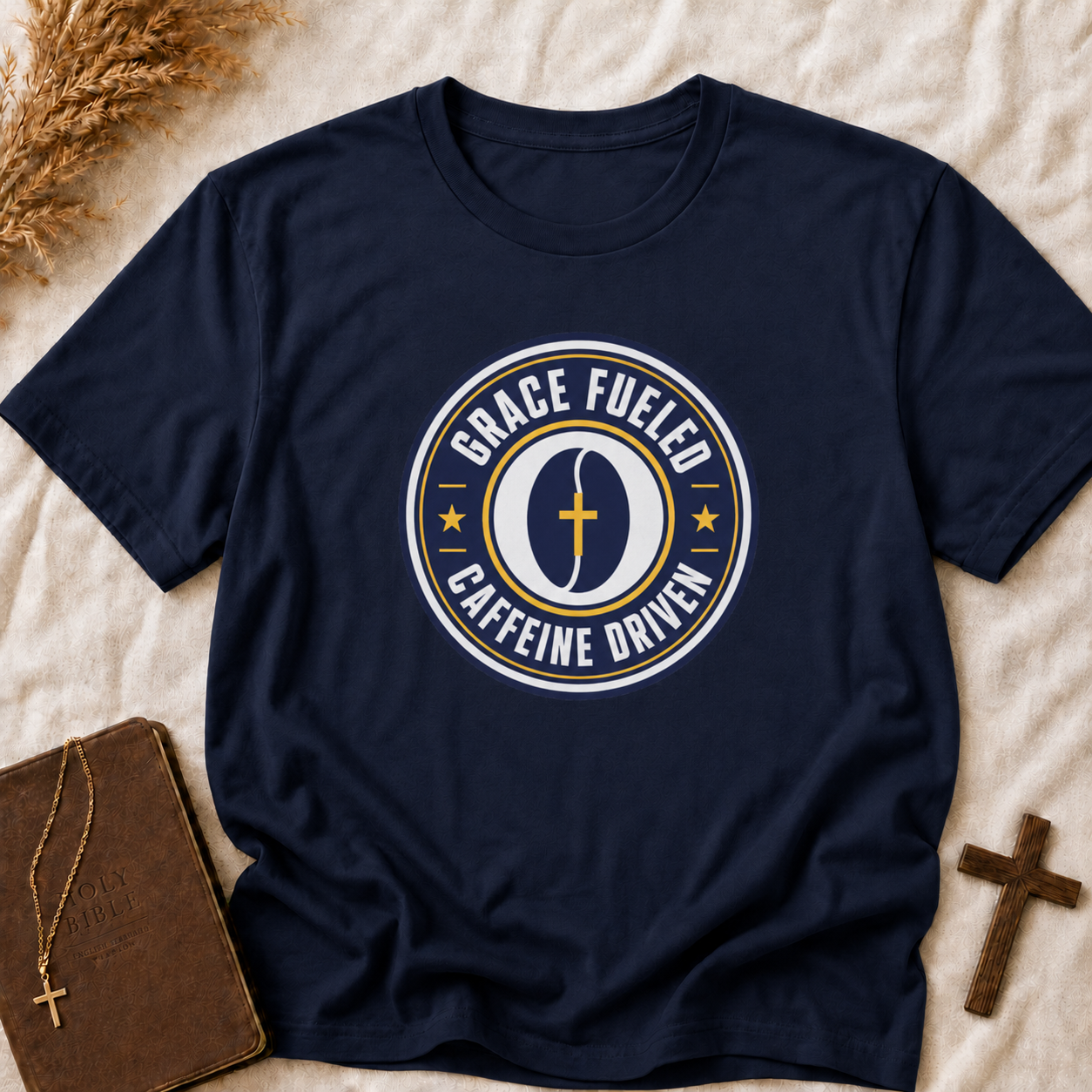 Grace Fueled Caffeine Driven T-Shirt — Christian Coffee Lover Tee