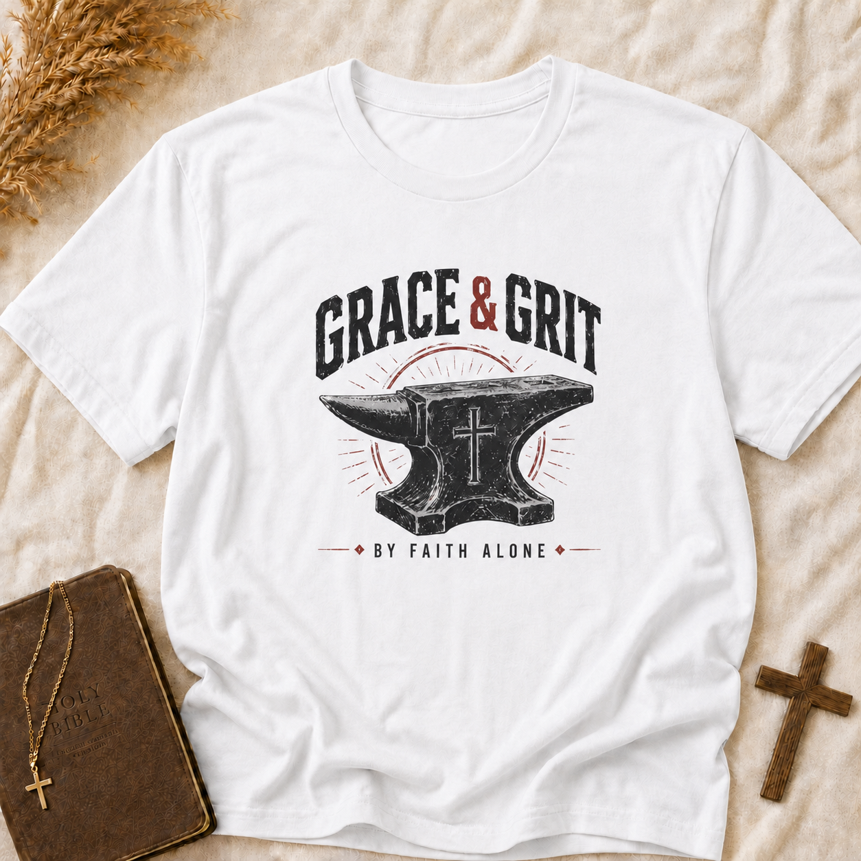 Grace & Grit Anvil T‑Shirt — Christian Faith & Strength Inspirational Tee