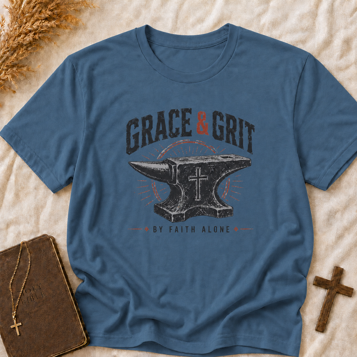 Grace & Grit Anvil T‑Shirt — Christian Faith & Strength Inspirational Tee