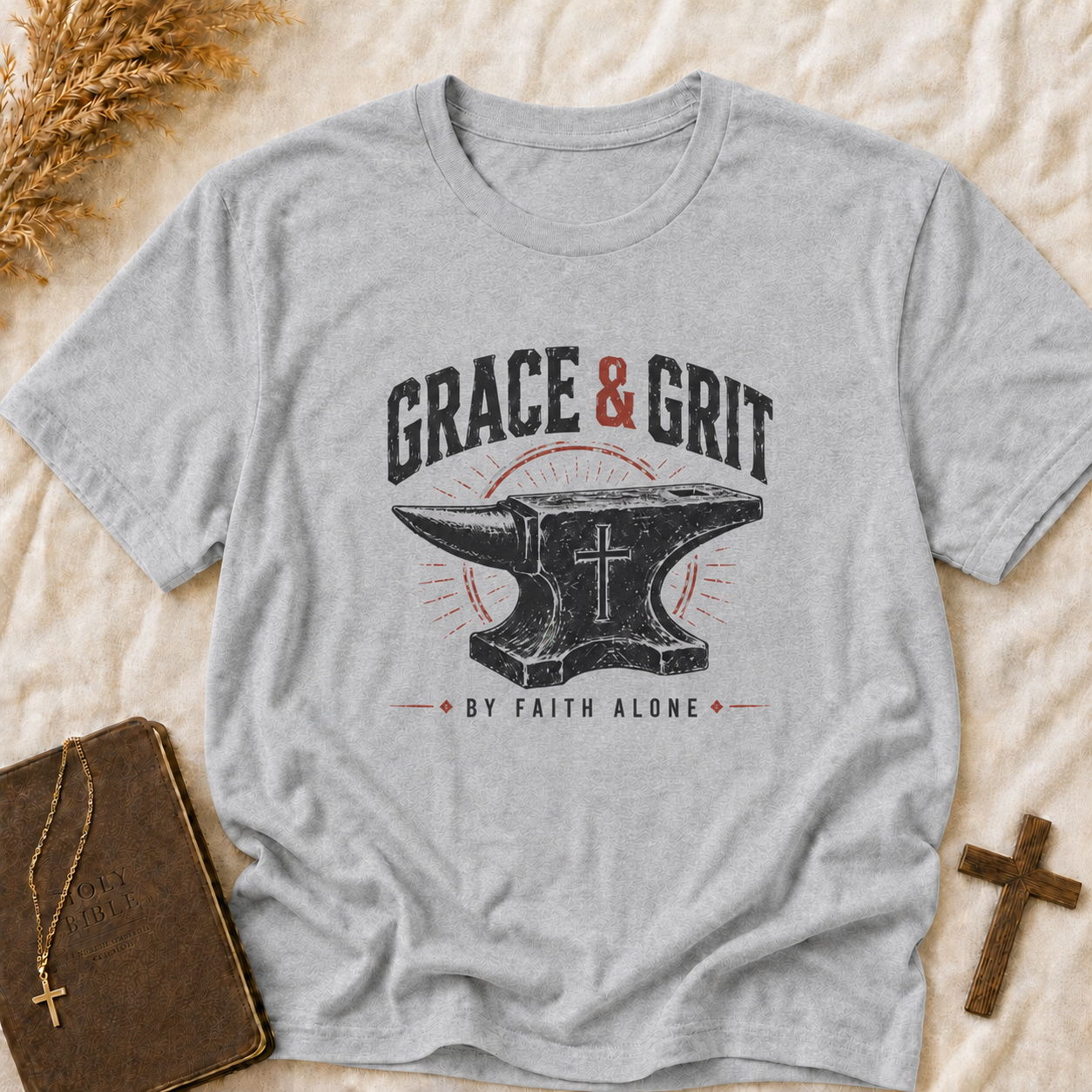 Grace & Grit Anvil T‑Shirt — Christian Faith & Strength Inspirational Tee