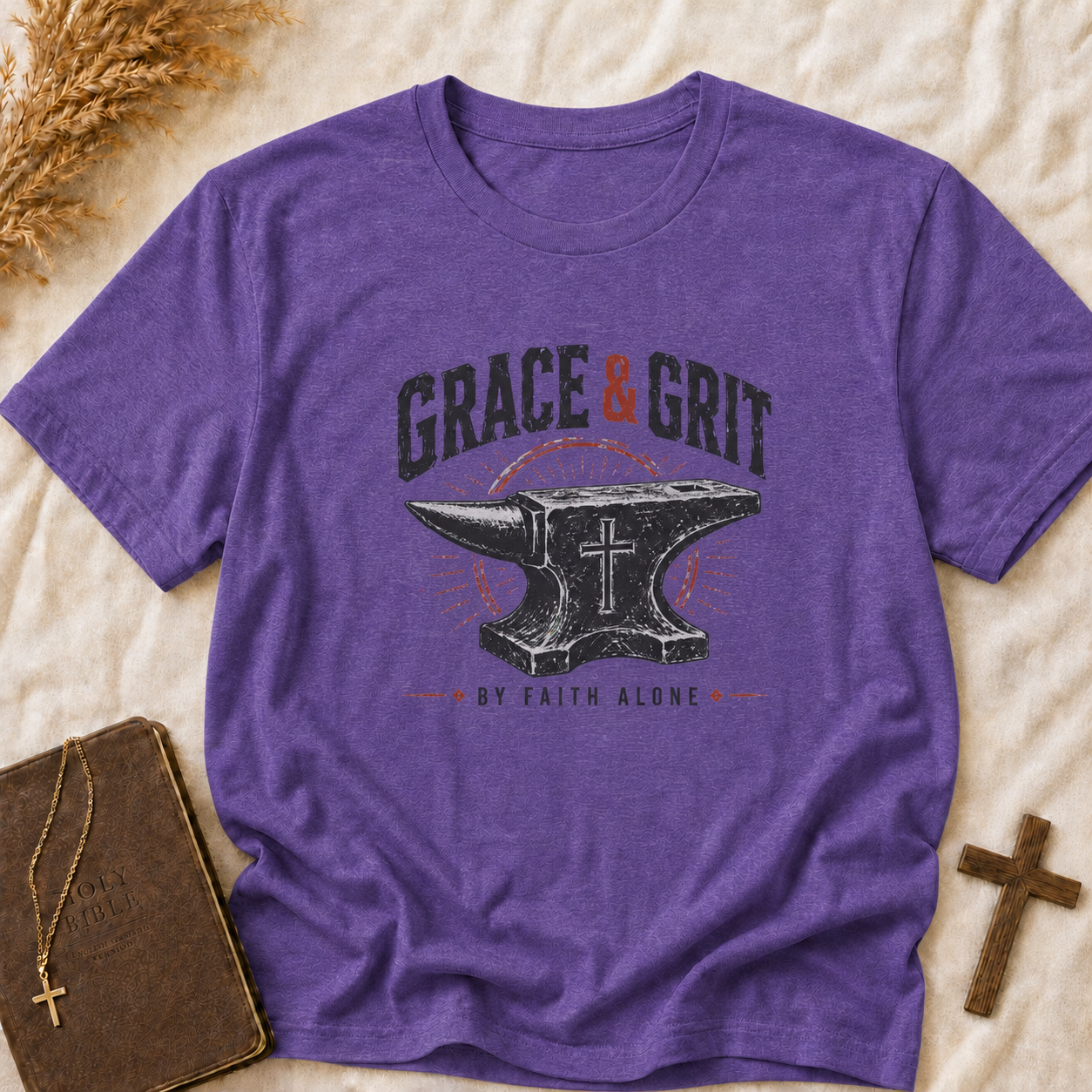 Grace & Grit Anvil T‑Shirt — Christian Faith & Strength Inspirational Tee