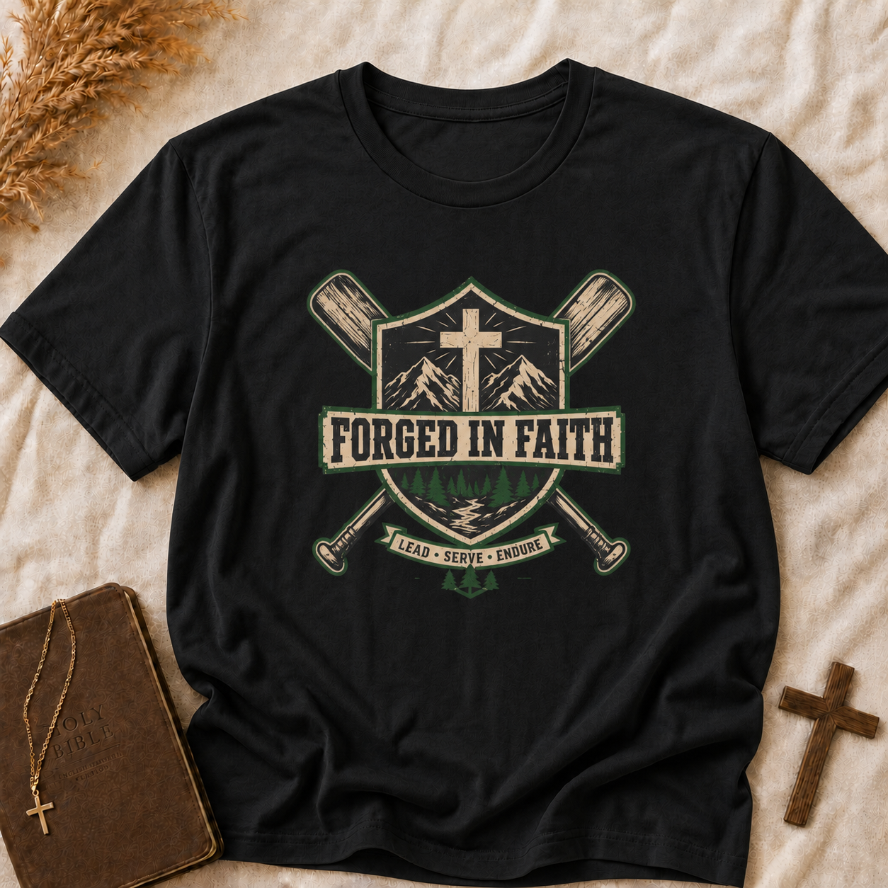 Forged in Faith Tee — Christian Outdoor Cross T-Shirt