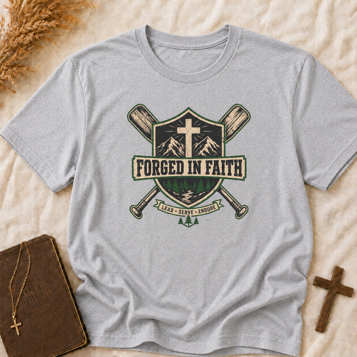 Forged in Faith Tee — Christian Outdoor Cross T-Shirt