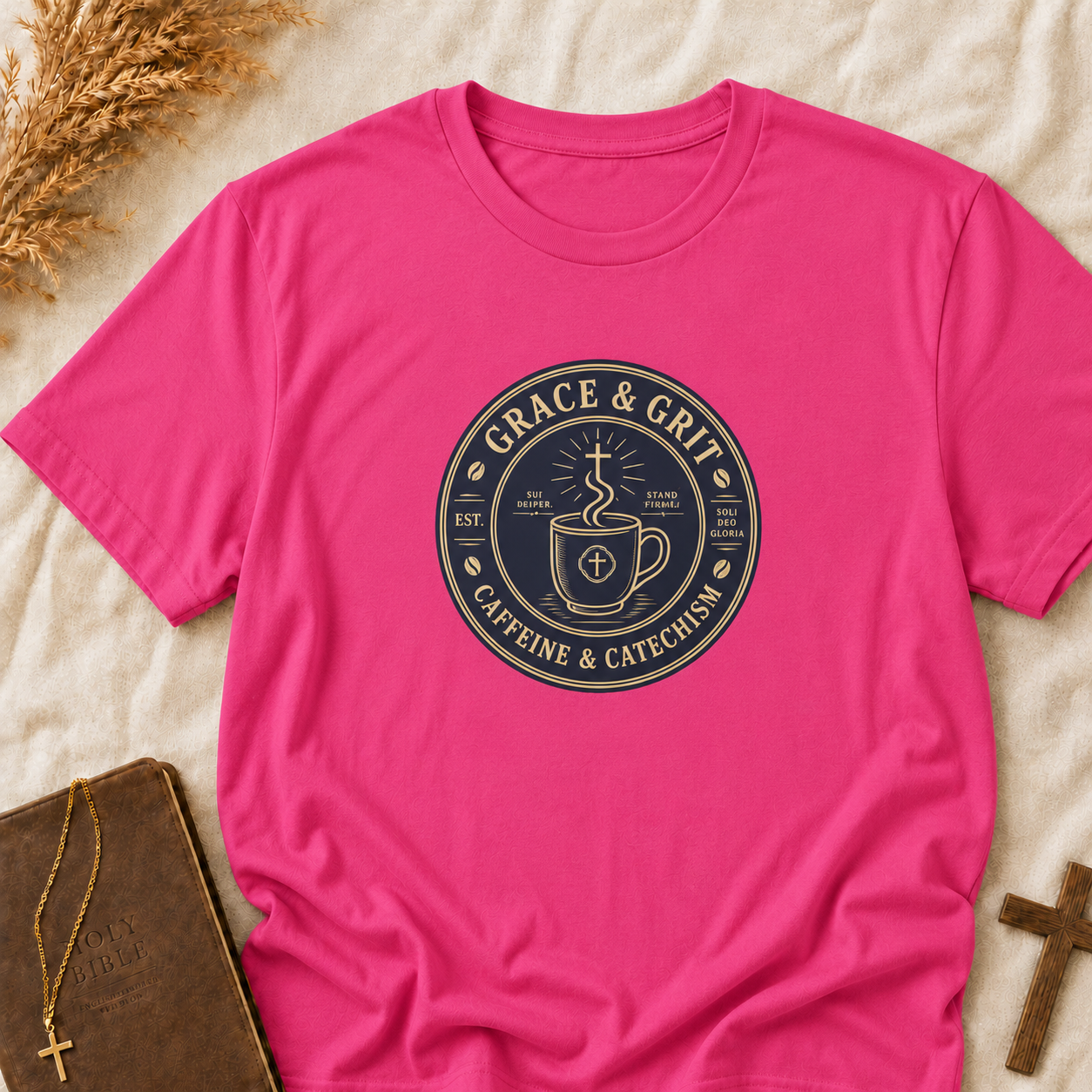 Grace & Grit Coffee T‑Shirt — "Grace & Grit: Caffeine & Catechism" Faith Graphic Tee