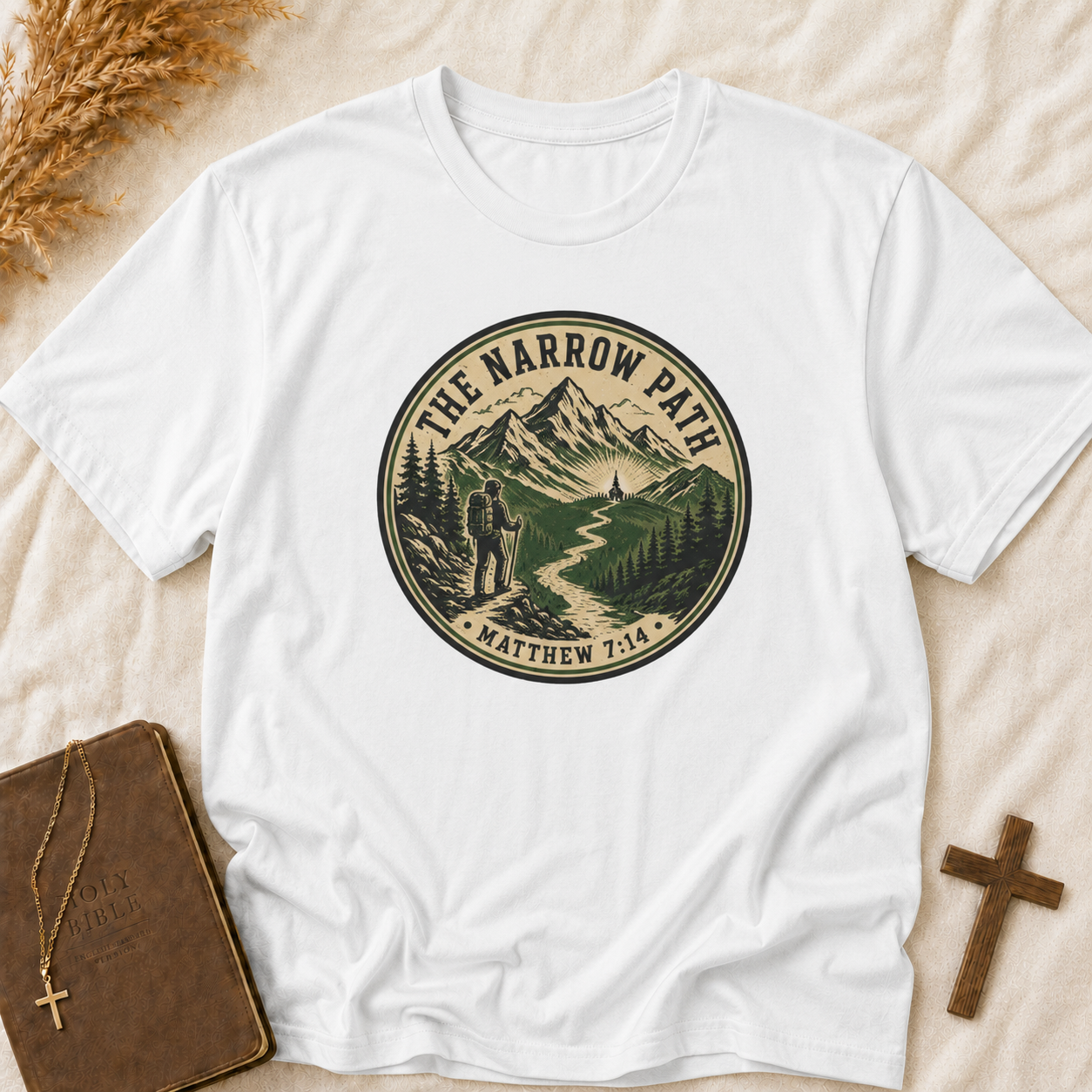 The Narrow Path T-Shirt — Matthew 7:14 Mountain Faith Graphic Tee