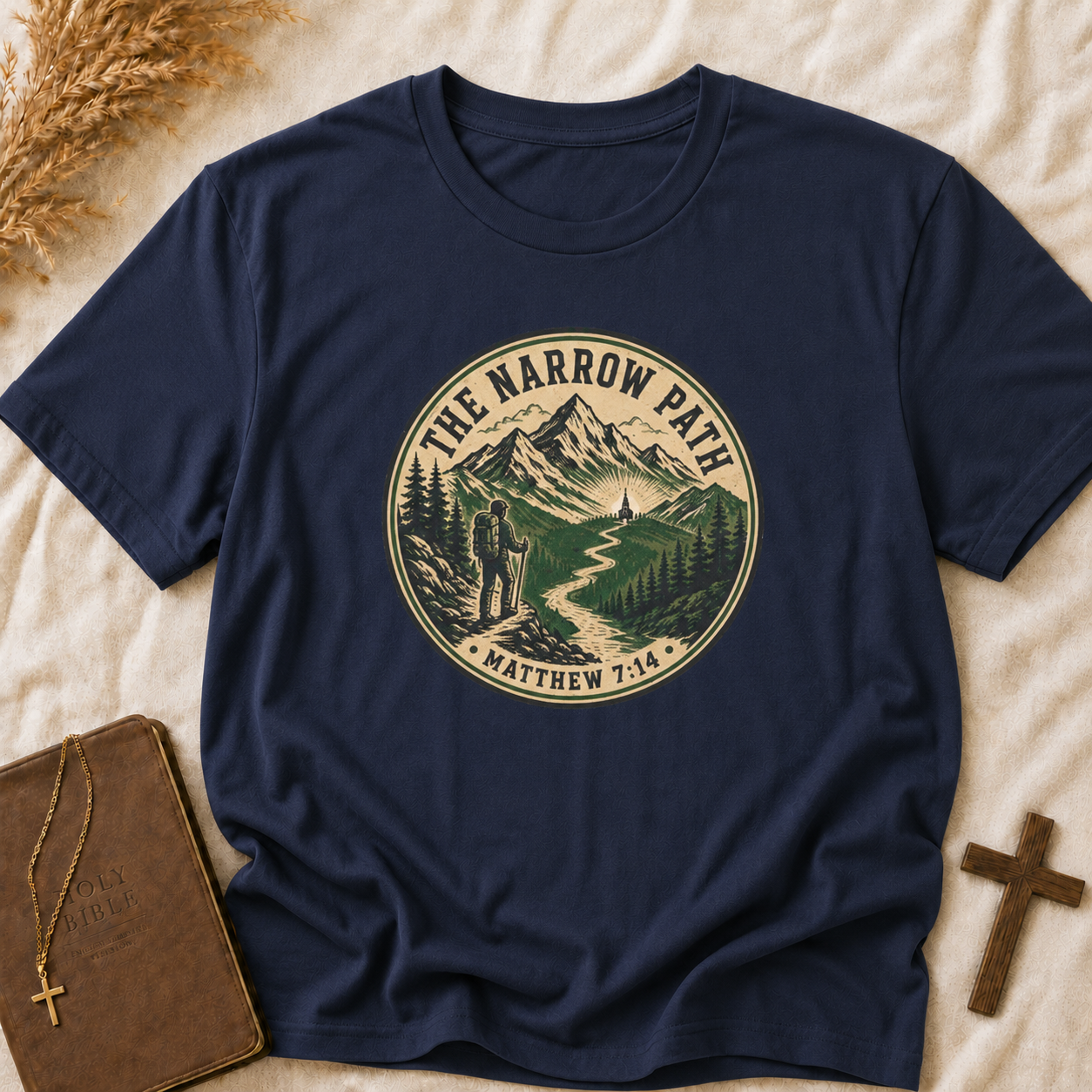 The Narrow Path T-Shirt — Matthew 7:14 Mountain Faith Graphic Tee