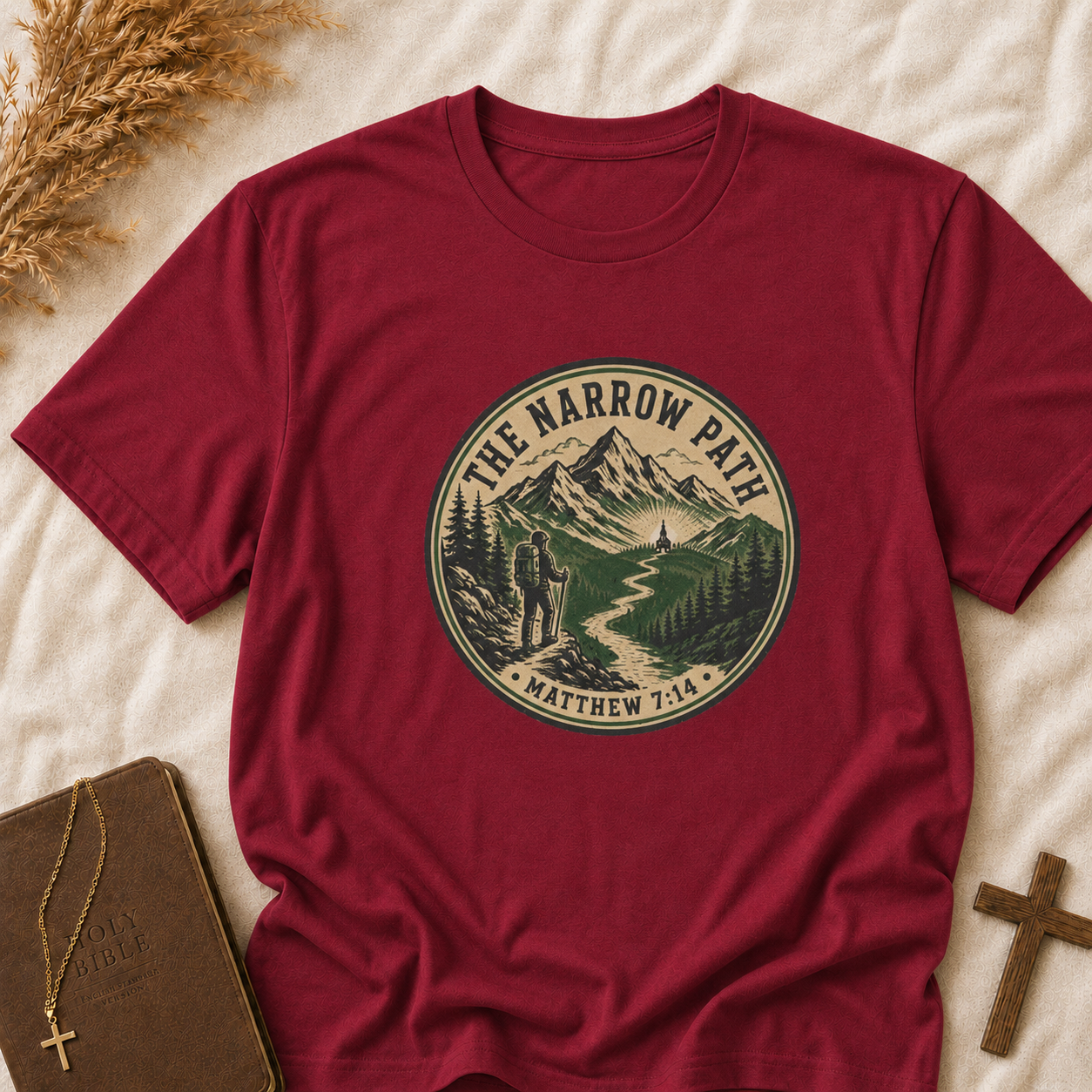 The Narrow Path T-Shirt — Matthew 7:14 Mountain Faith Graphic Tee