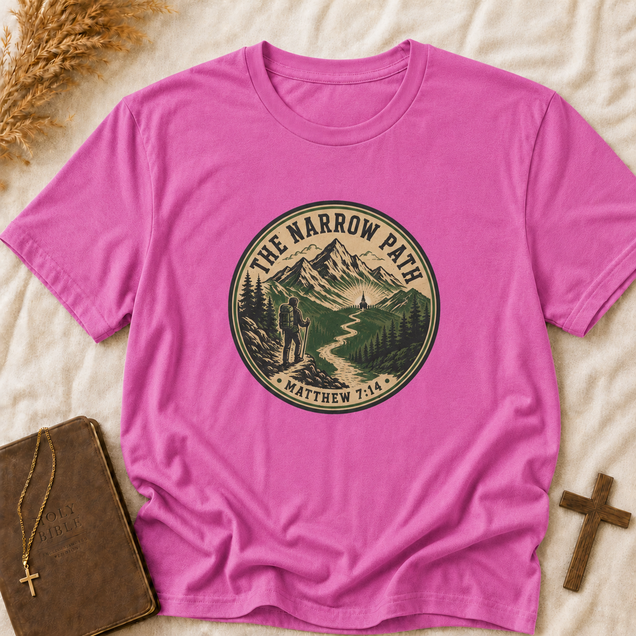 The Narrow Path T-Shirt — Matthew 7:14 Mountain Faith Graphic Tee