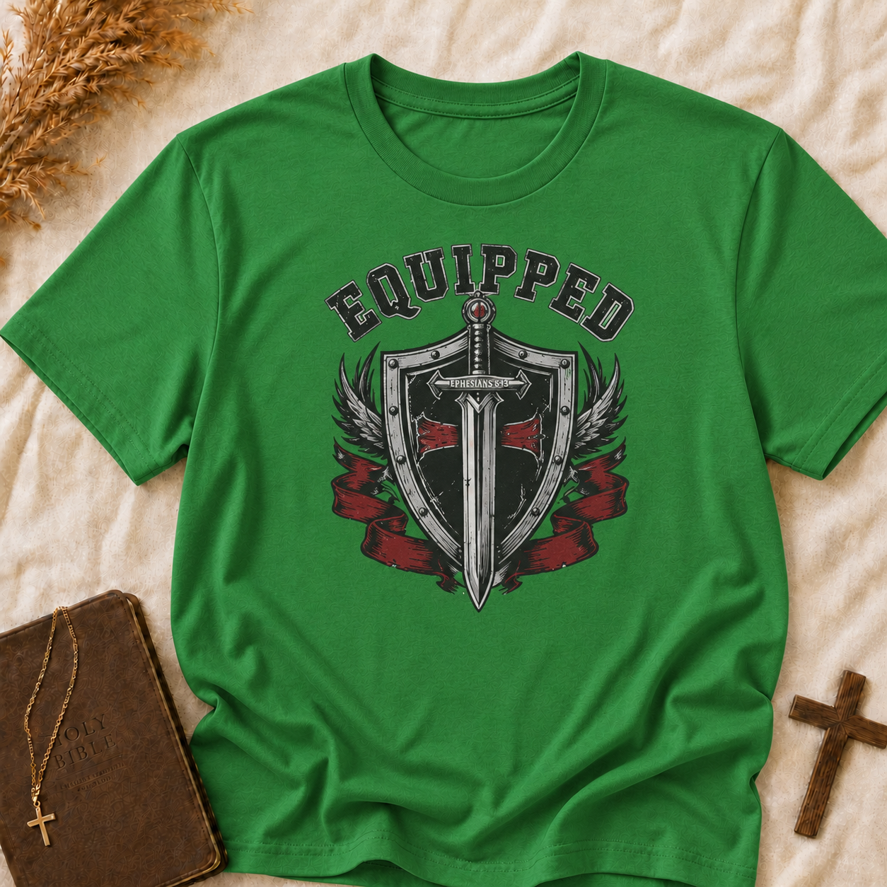 Equipped Sword Shield T‑Shirt — Medieval Crest Graphic Tee