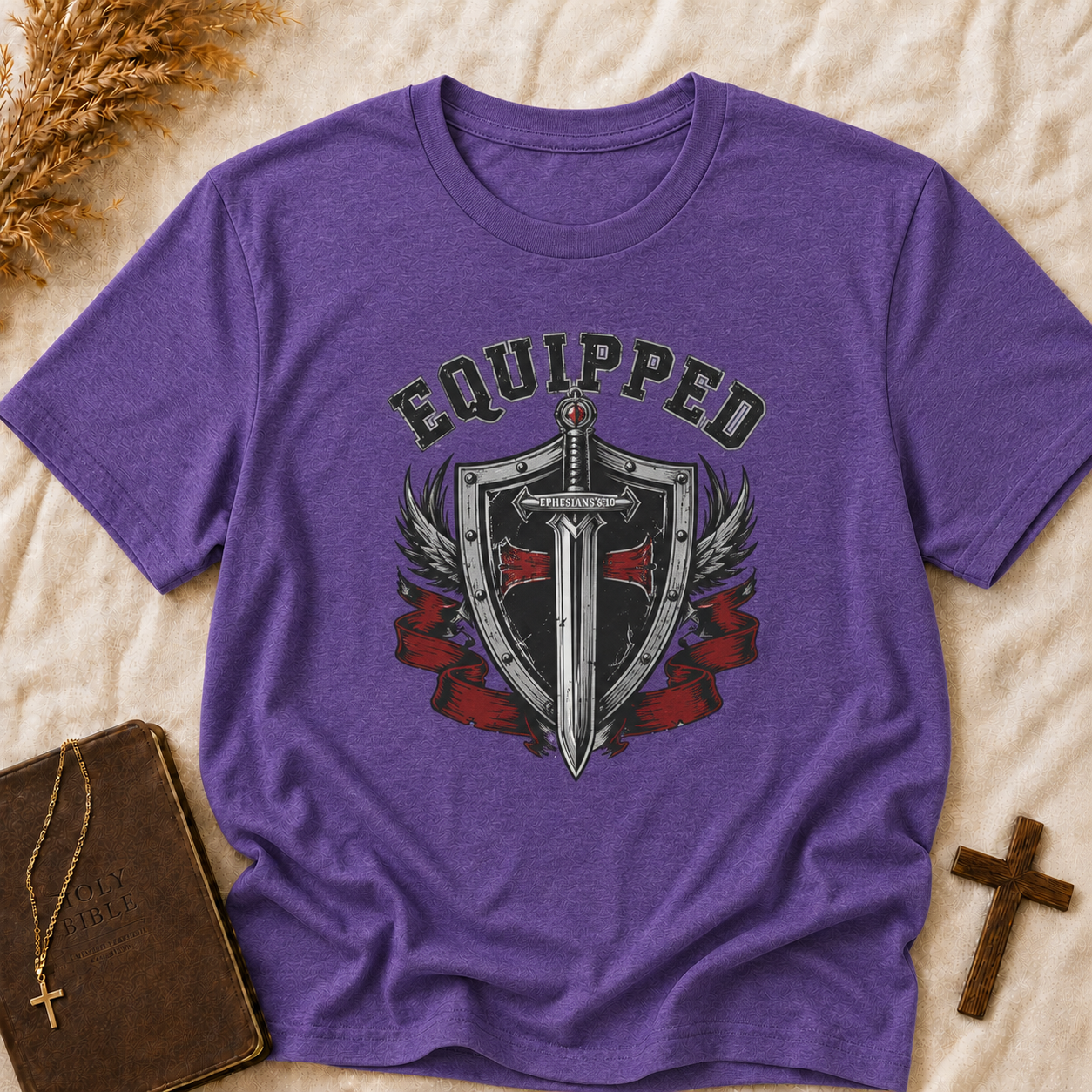 Equipped Sword Shield T‑Shirt — Medieval Crest Graphic Tee