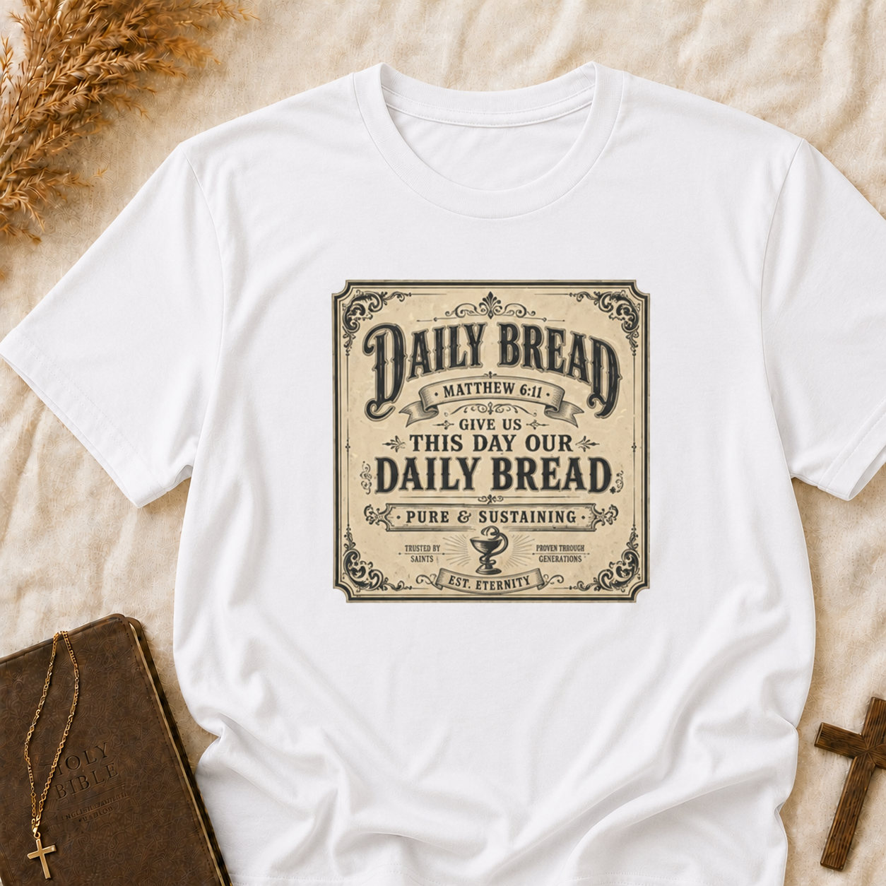 Daily Bread Vintage Typography T-Shirt — "Give Us This Day Our Daily Bread" Christian Faith Tee