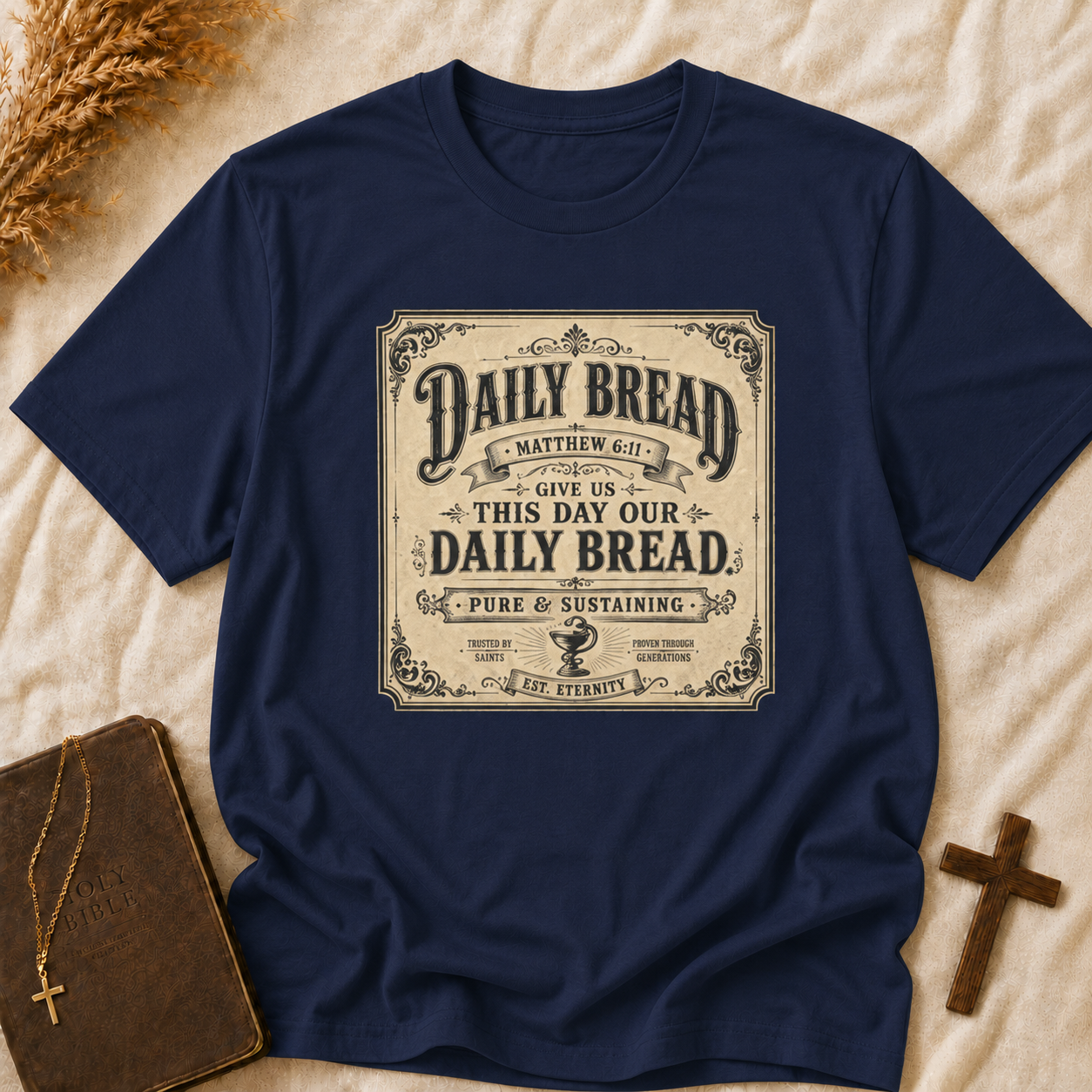 Daily Bread Vintage Typography T-Shirt — "Give Us This Day Our Daily Bread" Christian Faith Tee