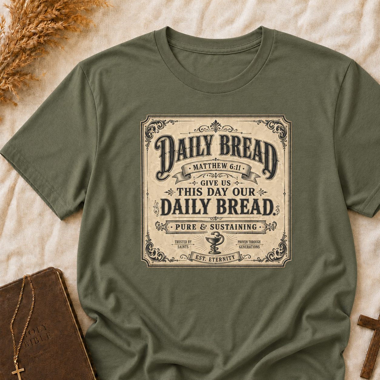Daily Bread Vintage Typography T-Shirt — "Give Us This Day Our Daily Bread" Christian Faith Tee