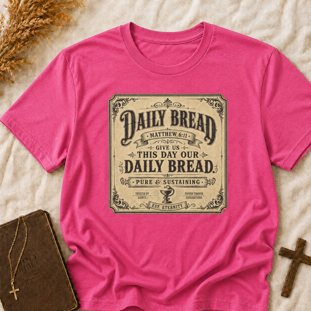 Daily Bread Vintage Typography T-Shirt — "Give Us This Day Our Daily Bread" Christian Faith Tee
