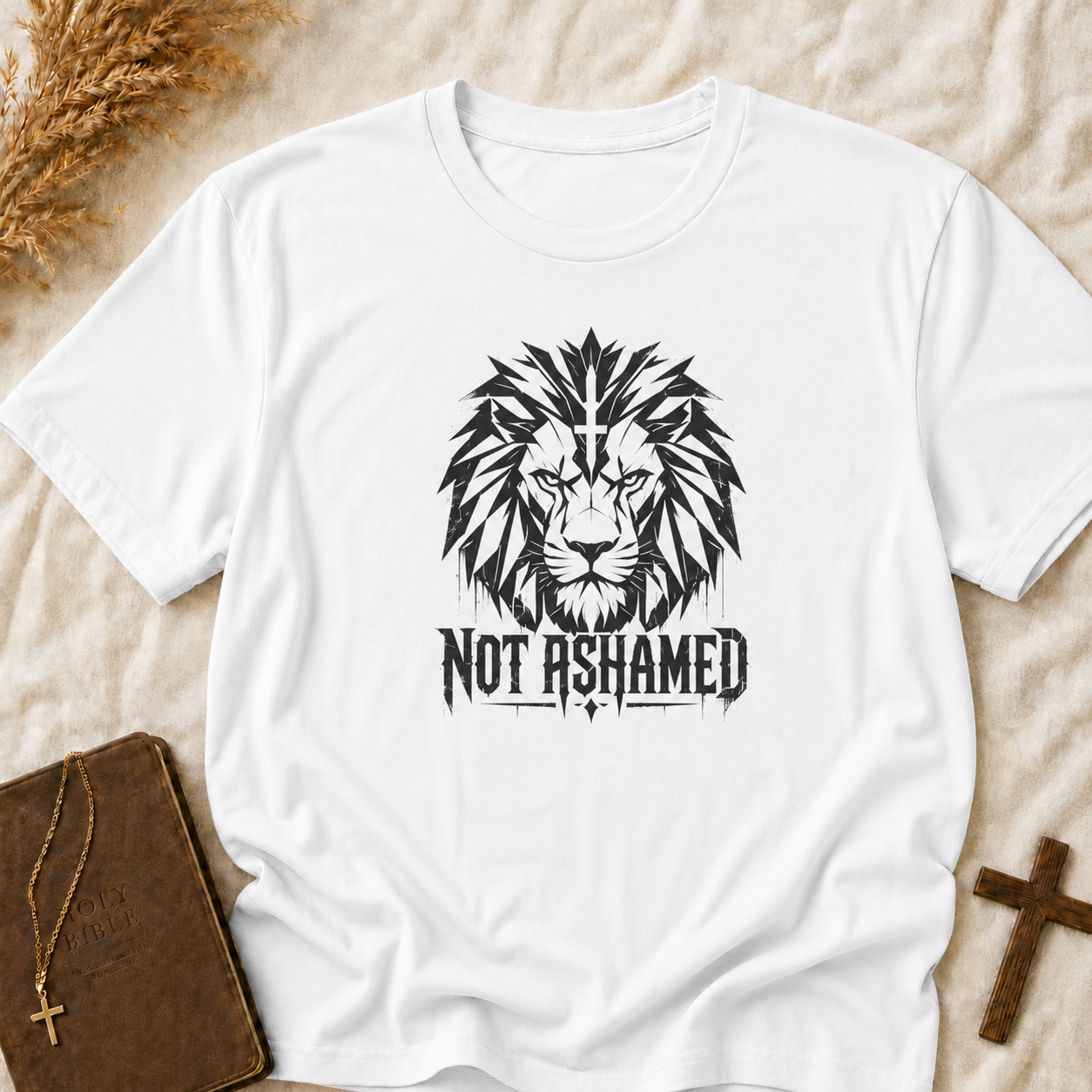 T-Shirt — 'Not Ashamed' Lion Graphic Faith Tee