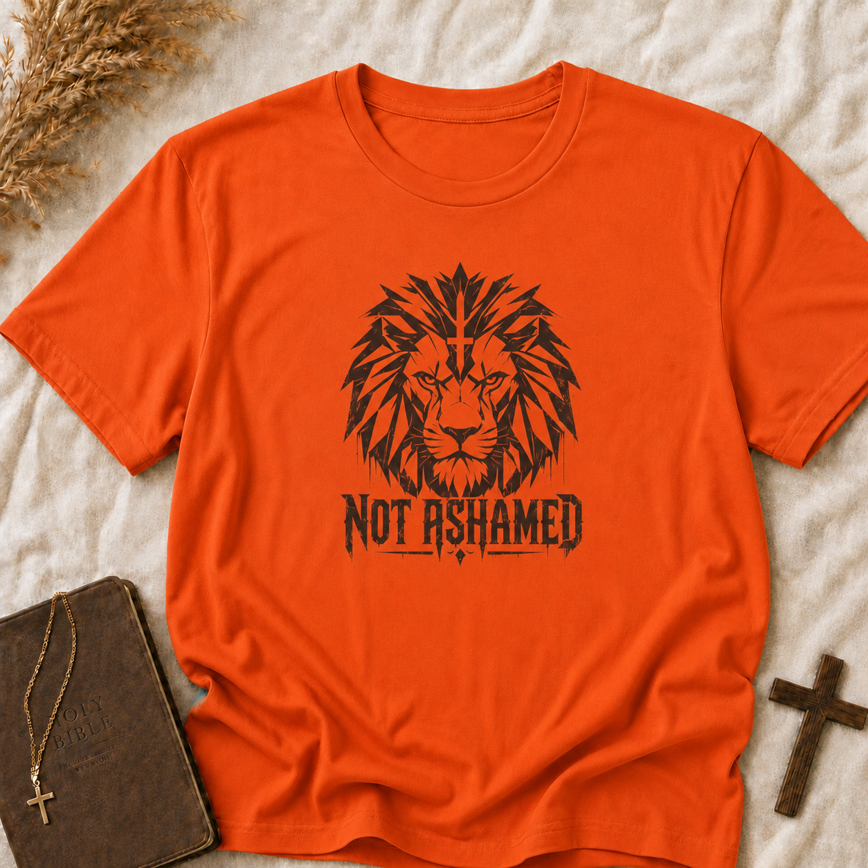 T-Shirt — 'Not Ashamed' Lion Graphic Faith Tee