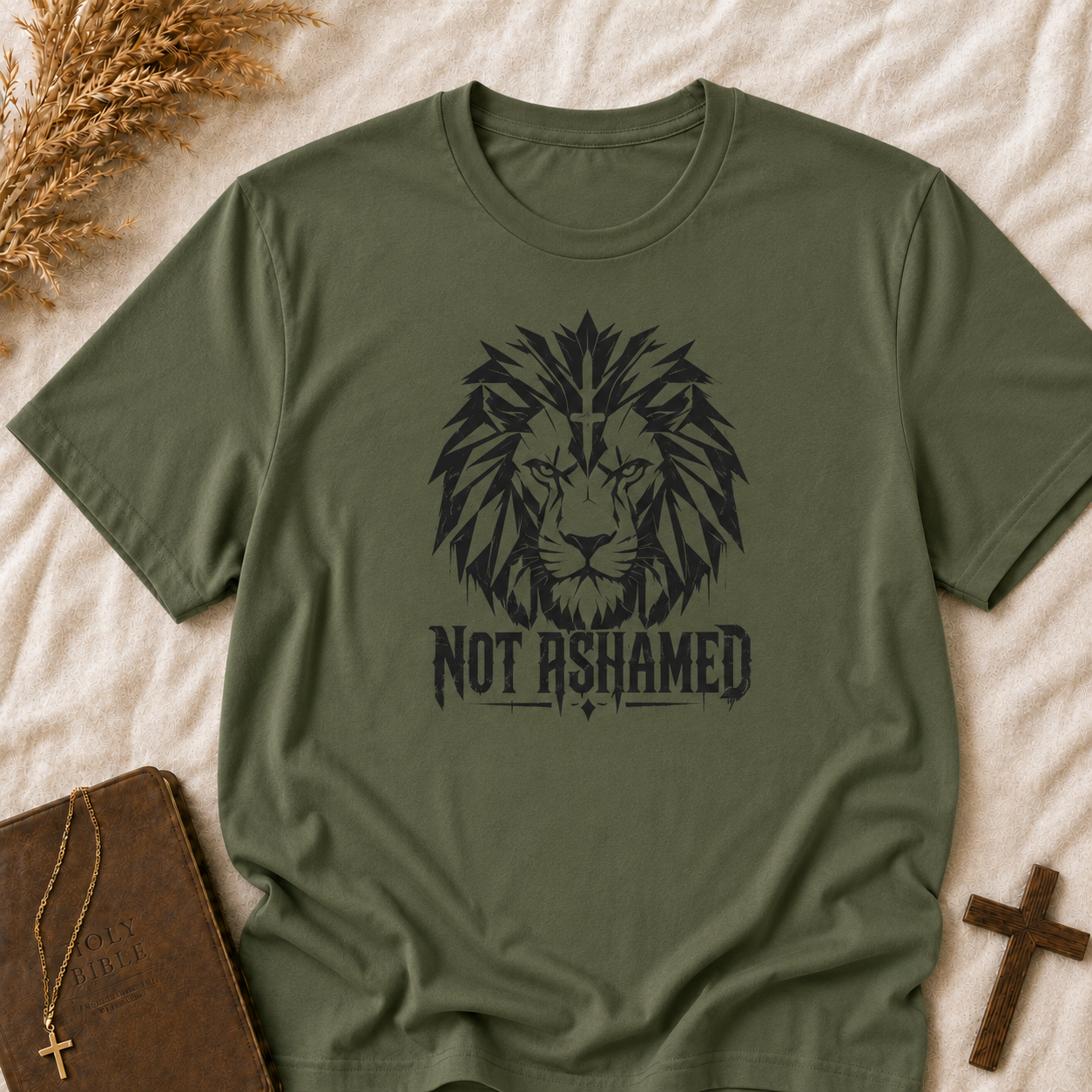T-Shirt — 'Not Ashamed' Lion Graphic Faith Tee
