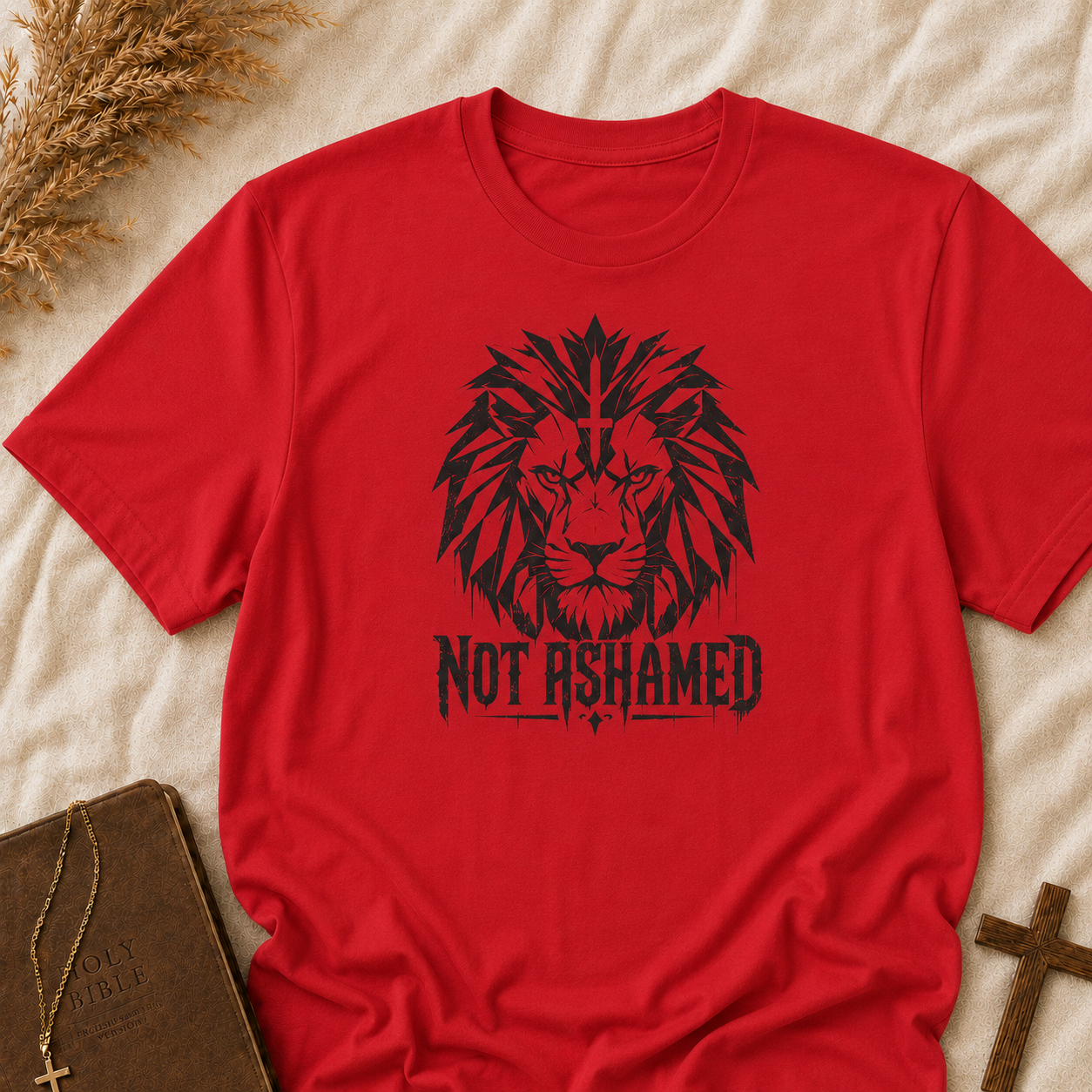 T-Shirt — 'Not Ashamed' Lion Graphic Faith Tee