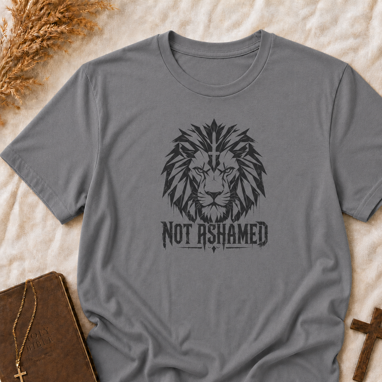 T-Shirt — 'Not Ashamed' Lion Graphic Faith Tee