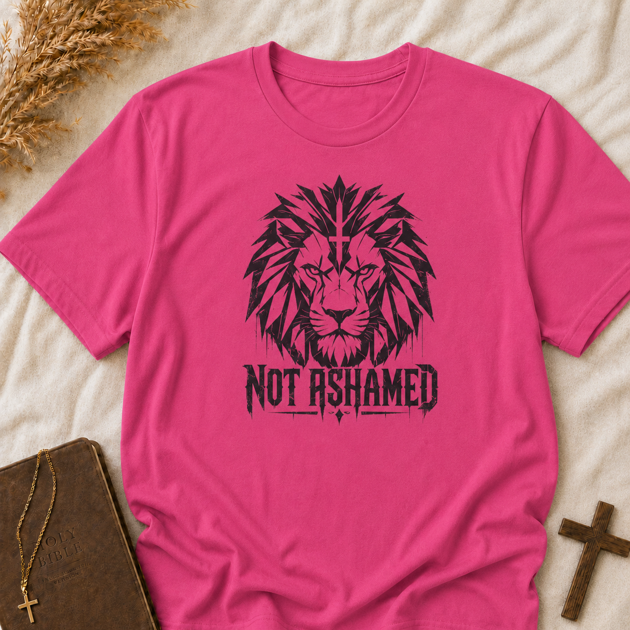 T-Shirt — 'Not Ashamed' Lion Graphic Faith Tee
