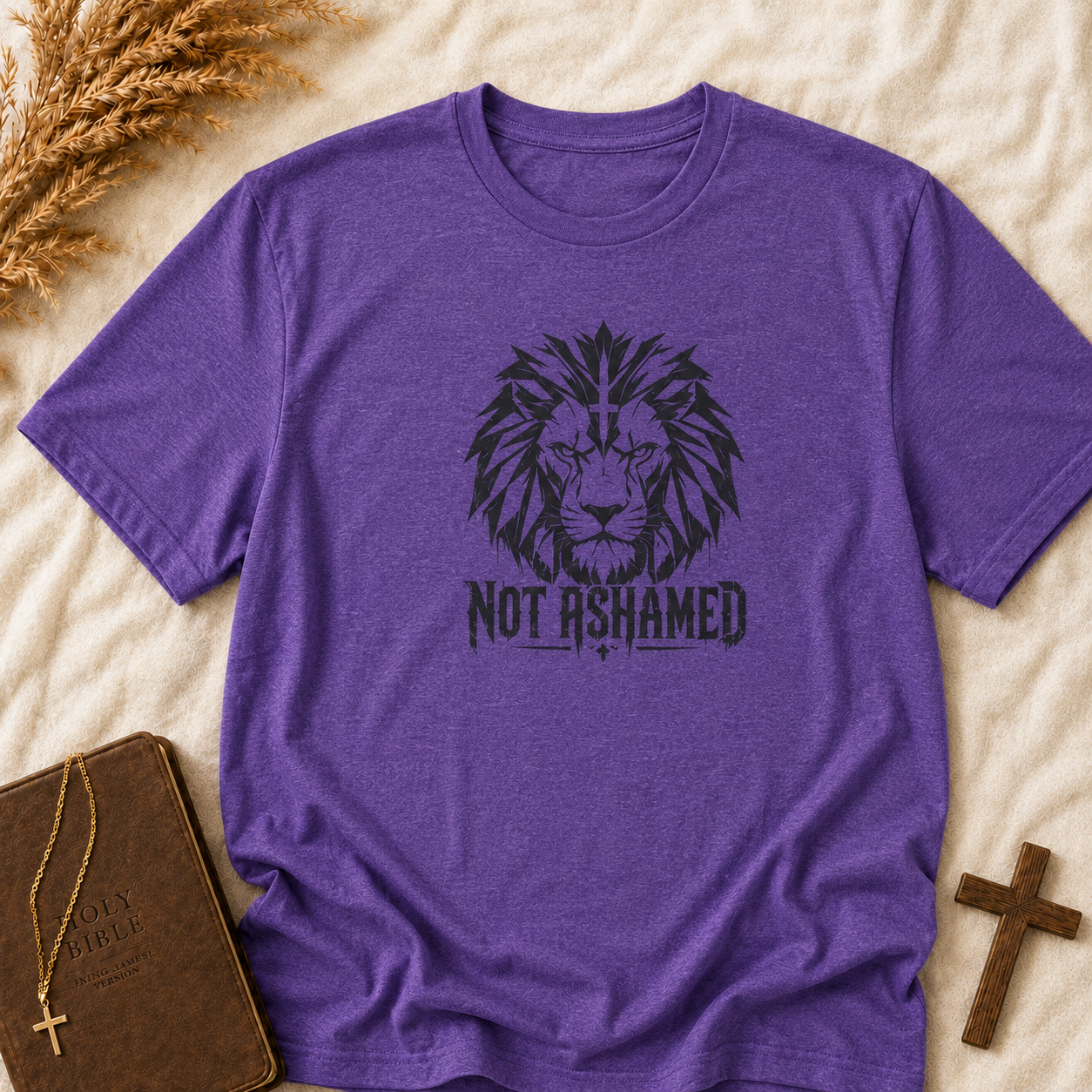 T-Shirt — 'Not Ashamed' Lion Graphic Faith Tee