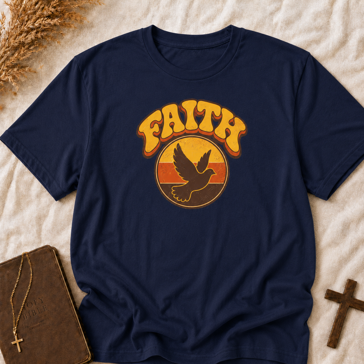 Faith Dove T-Shirt — Retro Sunset Christian Tee