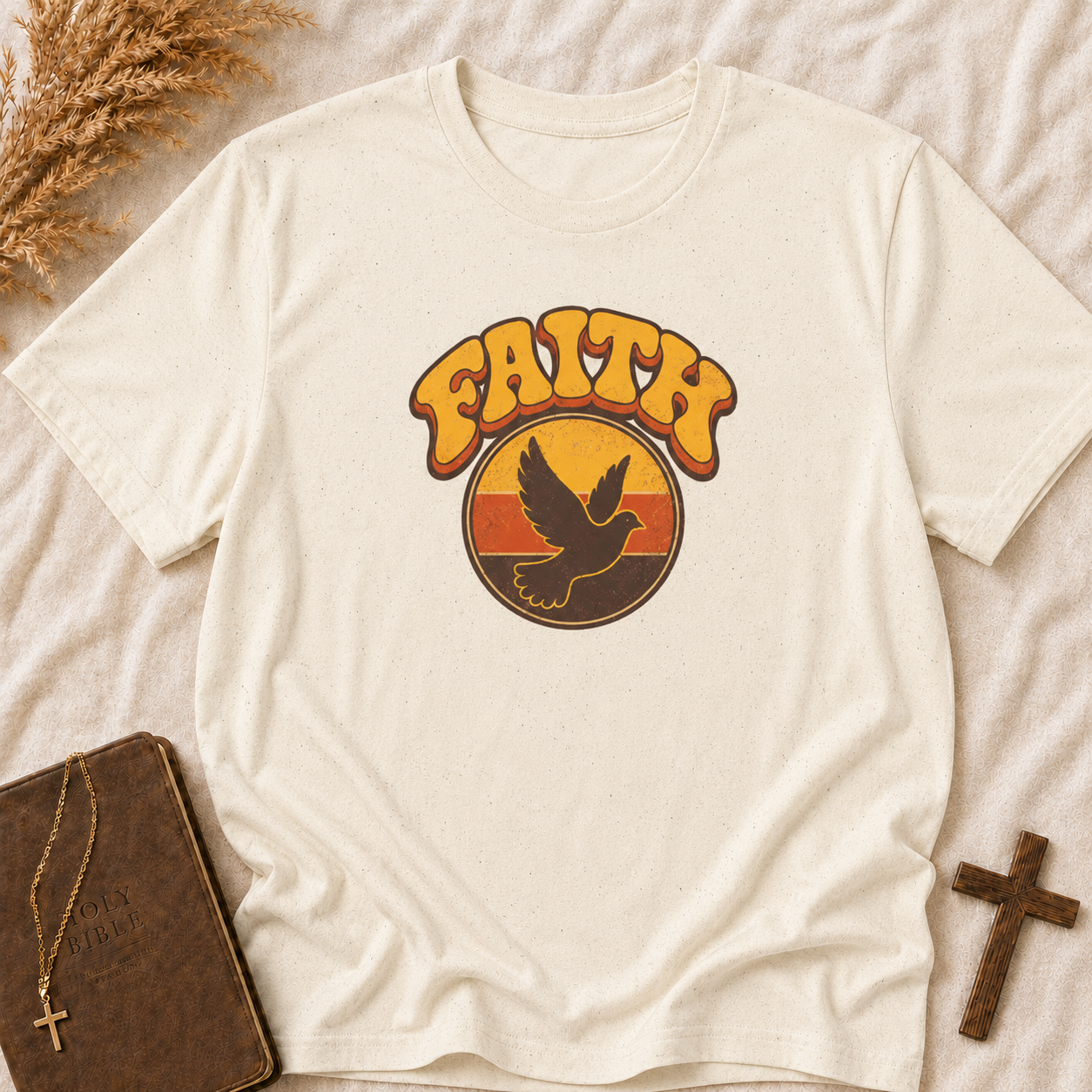 Faith Dove T-Shirt — Retro Sunset Christian Tee