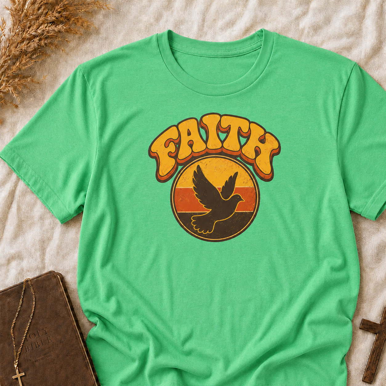 Faith Dove T-Shirt — Retro Sunset Christian Tee