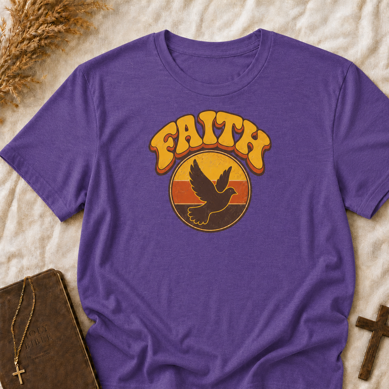 Faith Dove T-Shirt — Retro Sunset Christian Tee