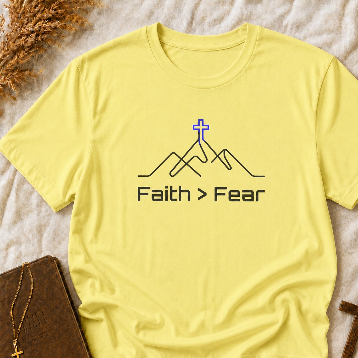 Faith > Fear T-Shirt — Christian Cross Mountain Graphic Tee