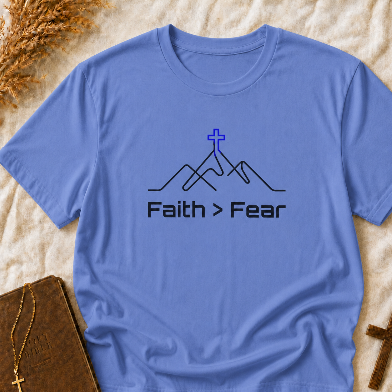 Faith > Fear T-Shirt — Christian Cross Mountain Graphic Tee