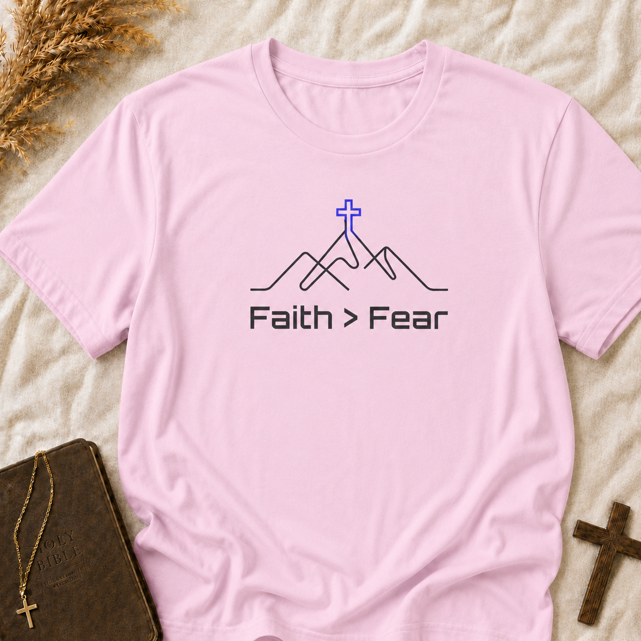 Faith > Fear T-Shirt — Christian Cross Mountain Graphic Tee