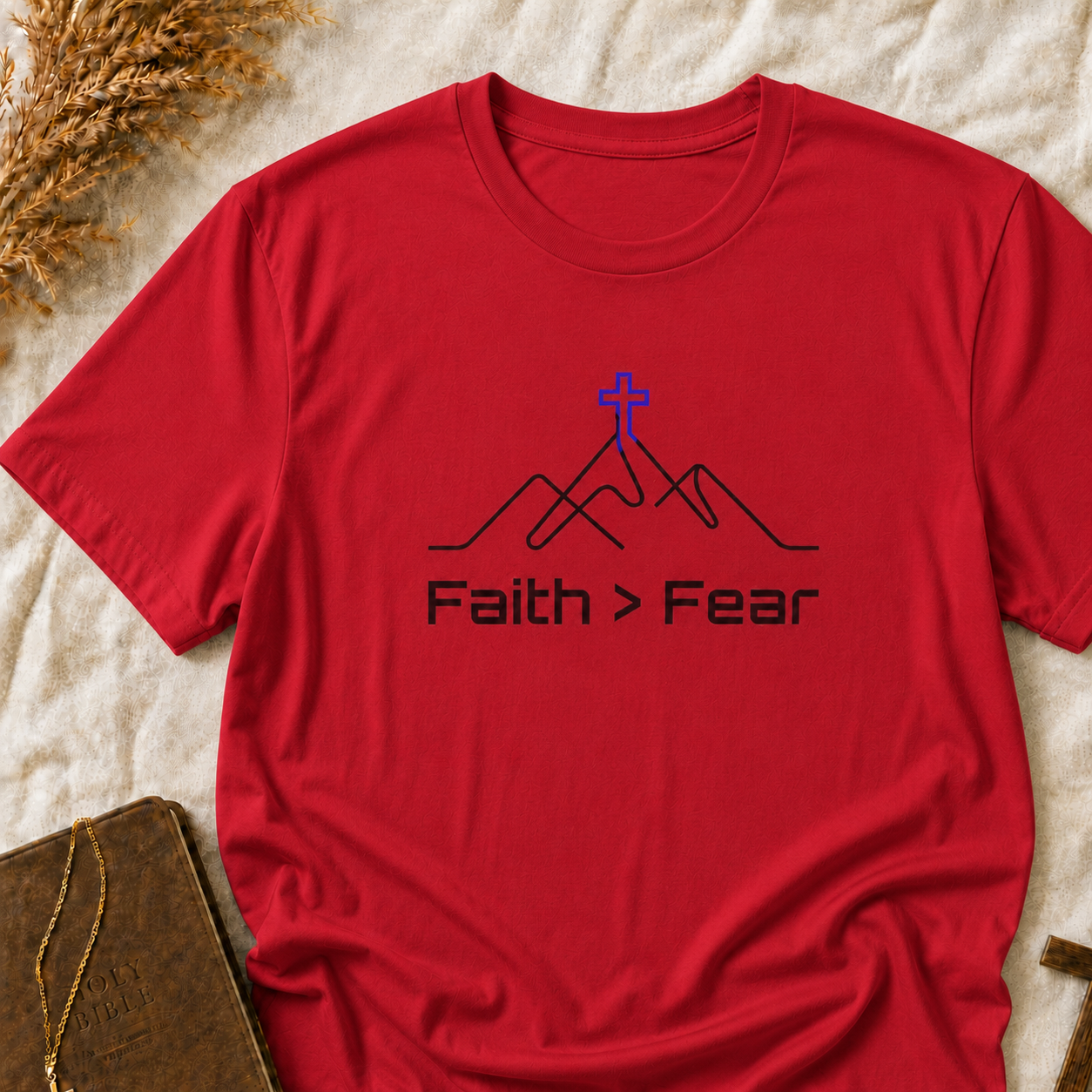 Faith > Fear T-Shirt — Christian Cross Mountain Graphic Tee