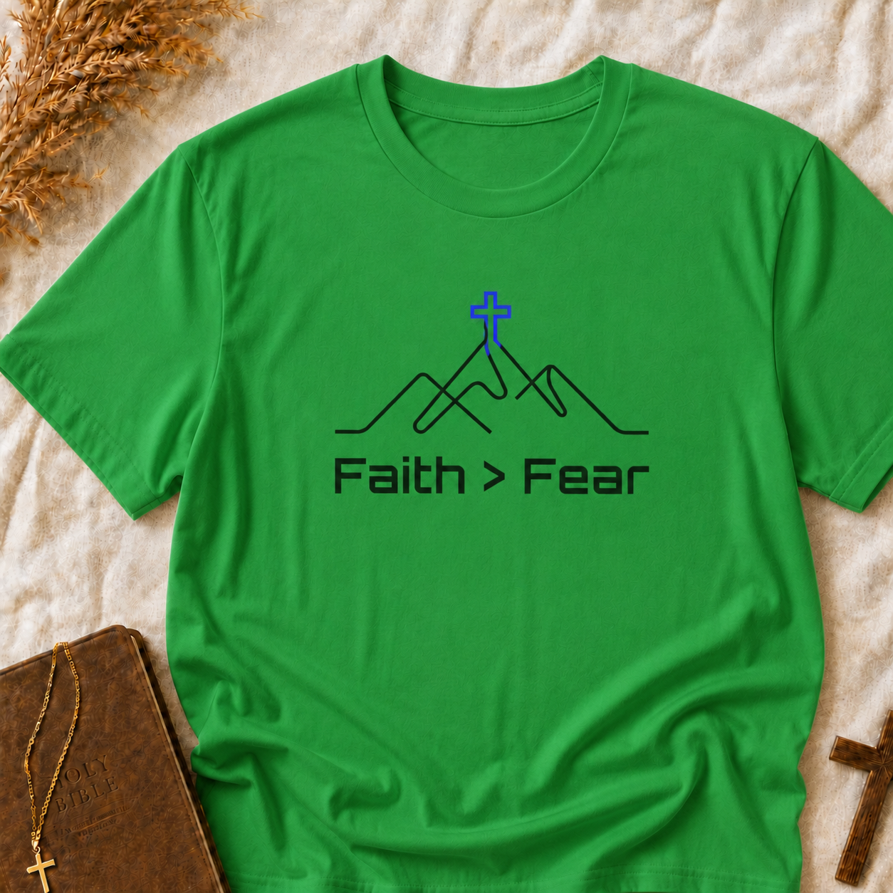 Faith > Fear T-Shirt — Christian Cross Mountain Graphic Tee