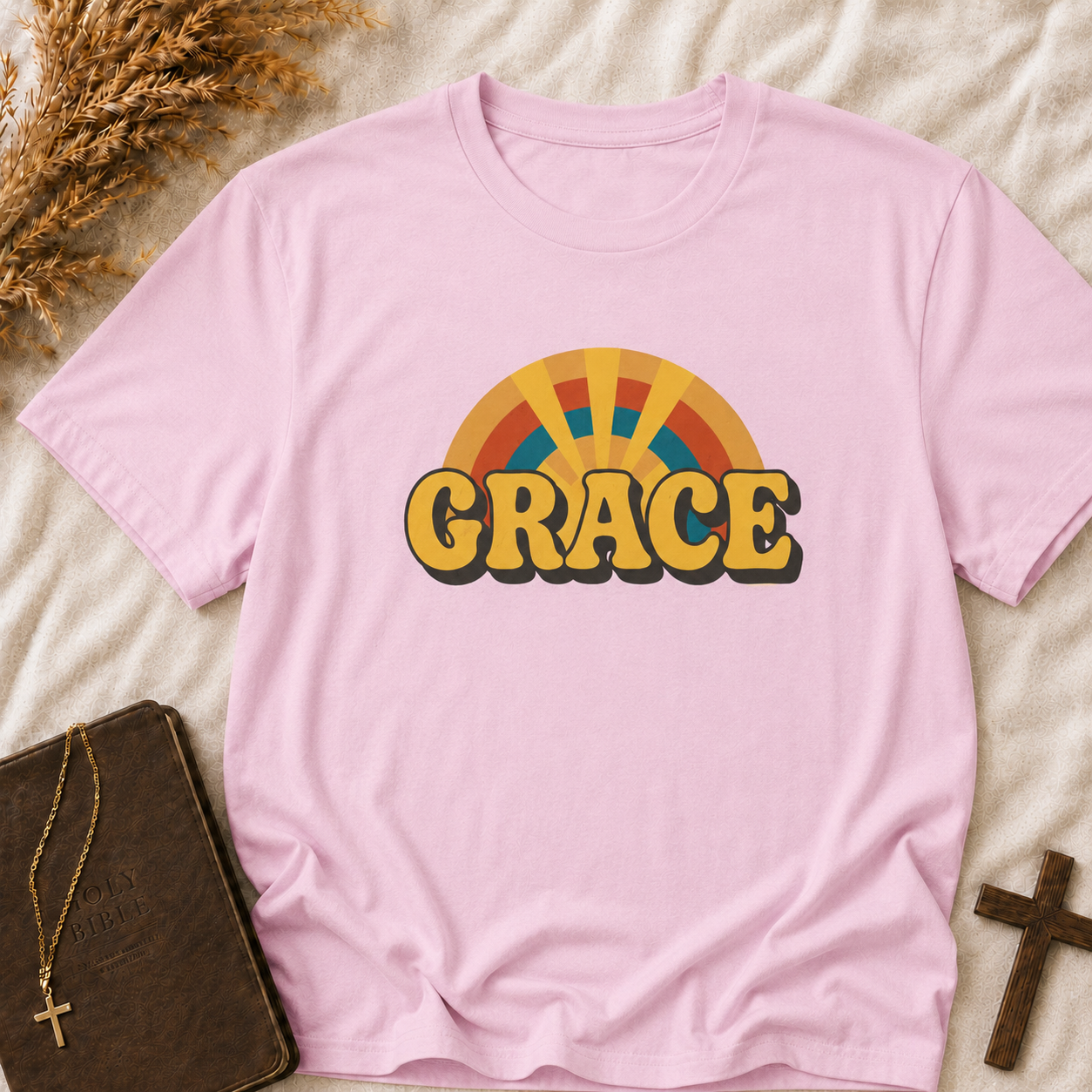 Grace Retro Rainbow T-Shirt — Vintage 70s Inspirational Graphic Tee