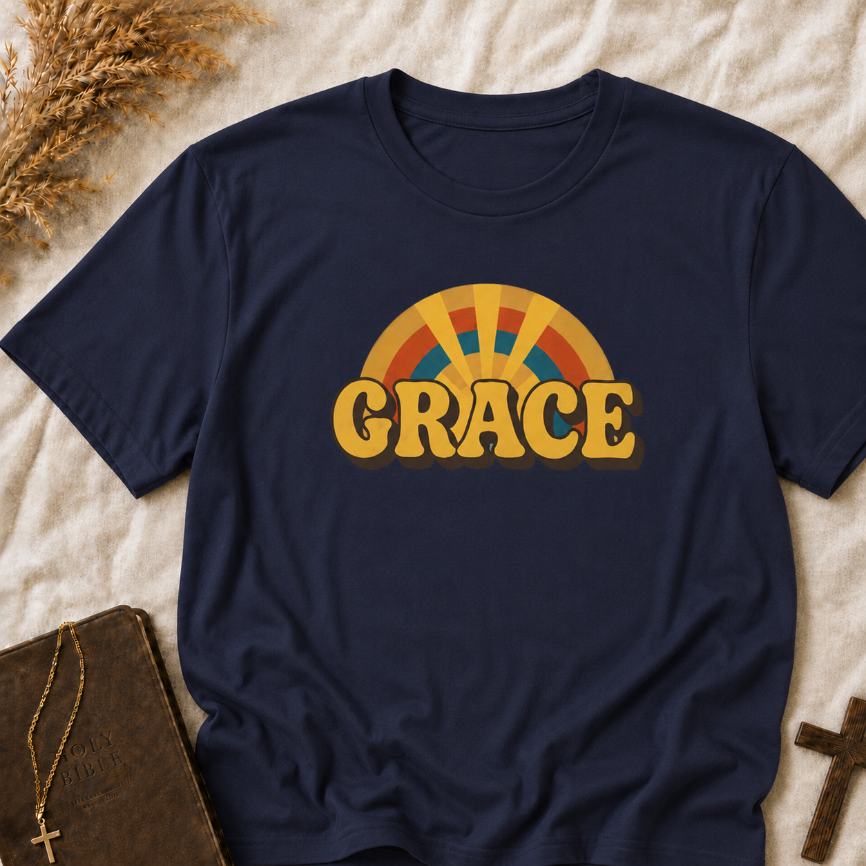Grace Retro Rainbow T-Shirt — Vintage 70s Inspirational Graphic Tee