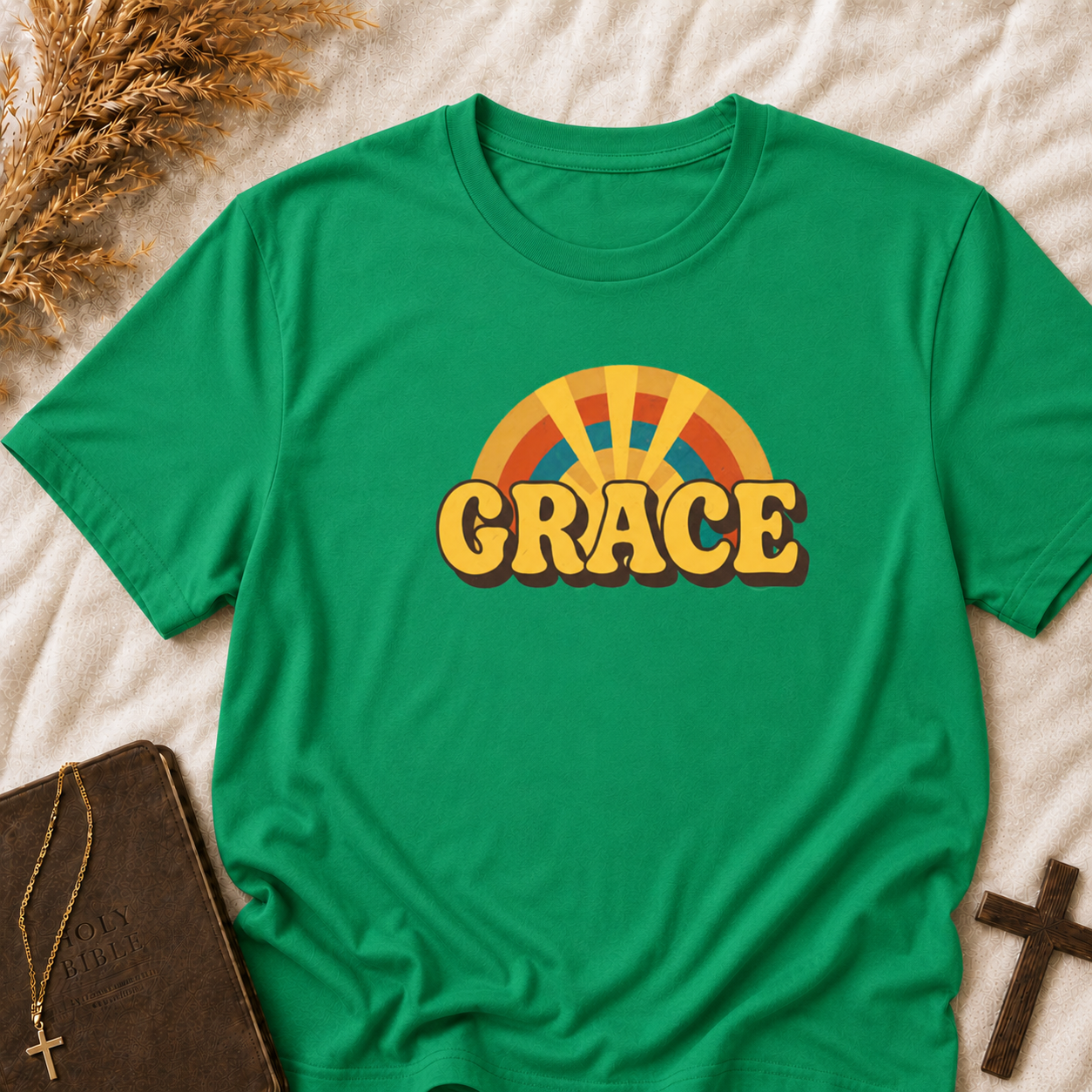 Grace Retro Rainbow T-Shirt — Vintage 70s Inspirational Graphic Tee