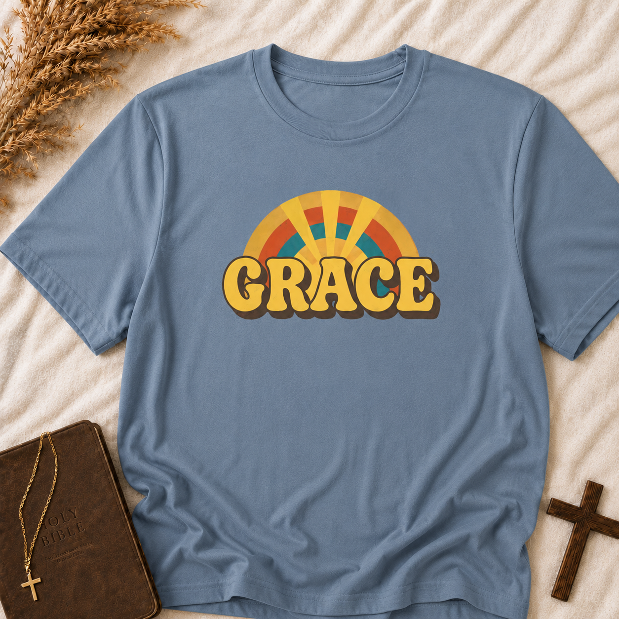 Grace Retro Rainbow T-Shirt — Vintage 70s Inspirational Graphic Tee