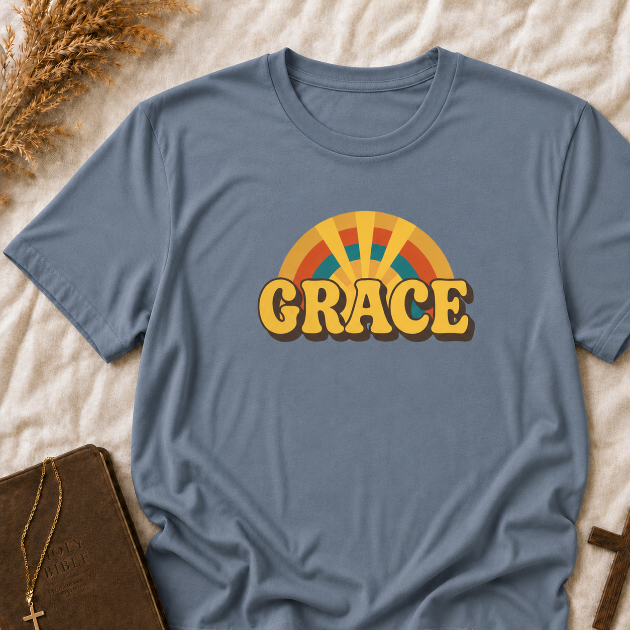 Grace Retro Rainbow T-Shirt — Vintage 70s Inspirational Graphic Tee