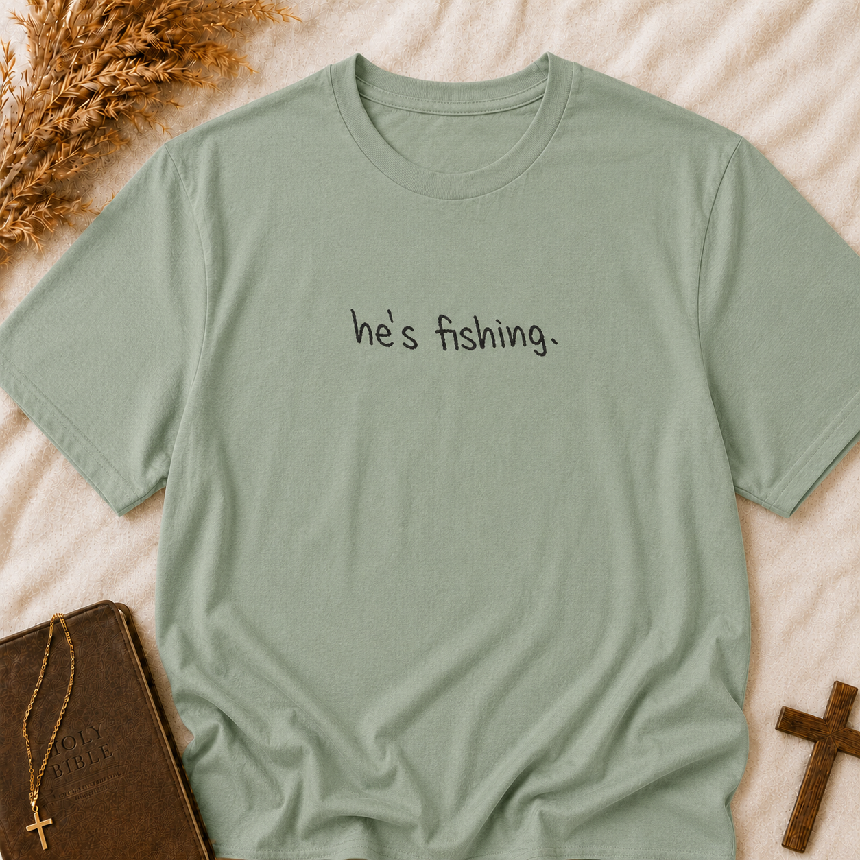 He's Fishing T-Shirt — Casual Minimalist Fishing Tee