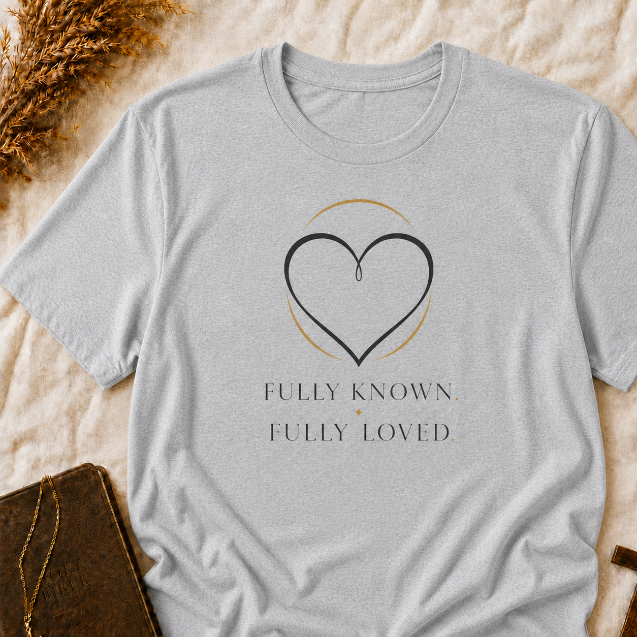 Minimalist Heart T-Shirt — 'Fully Known Fully Loved' Inspirational Tee