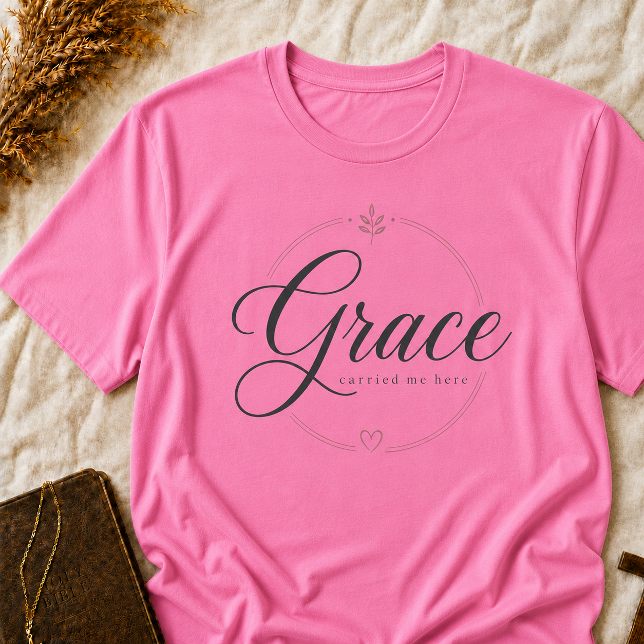Grace Carried Me Here T-Shirt — Inspirational Christian Faith Graphic Tee