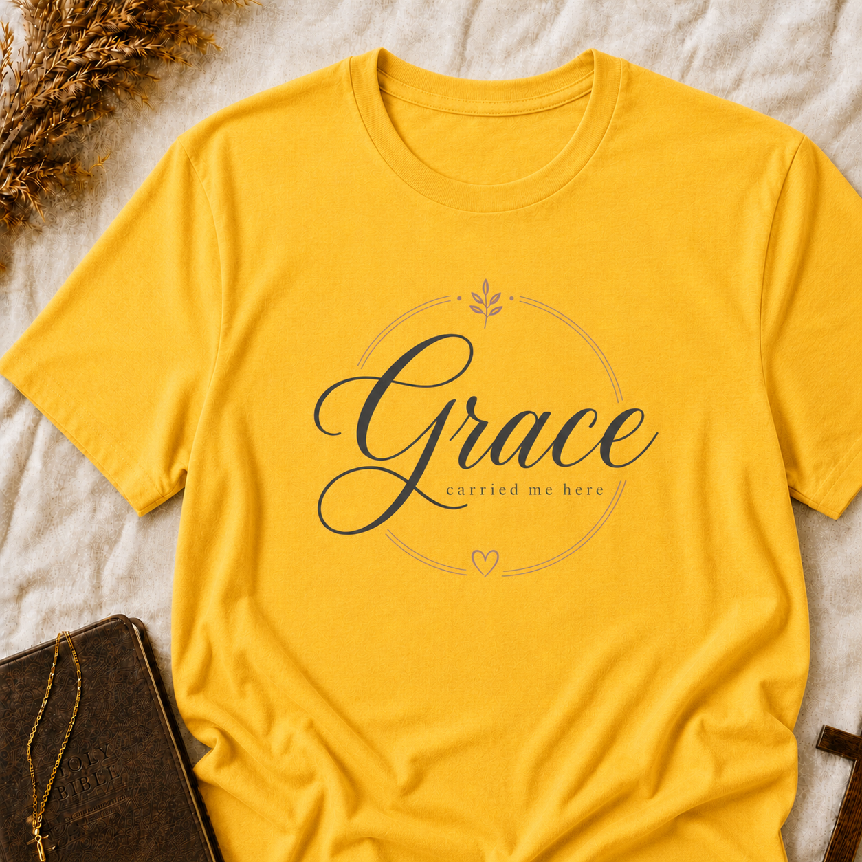 Grace Carried Me Here T-Shirt — Inspirational Christian Faith Graphic Tee