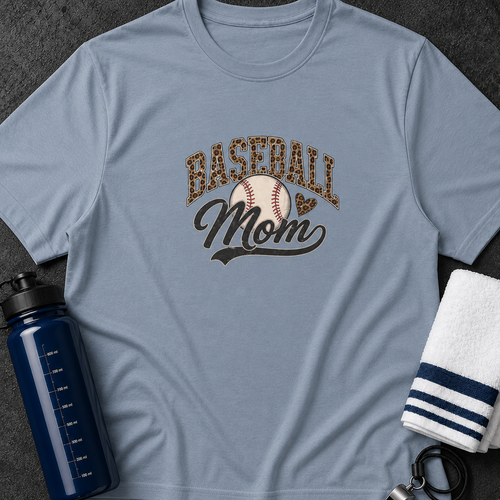 Baseball Mom T-Shirt — Leopard Print Ball Design