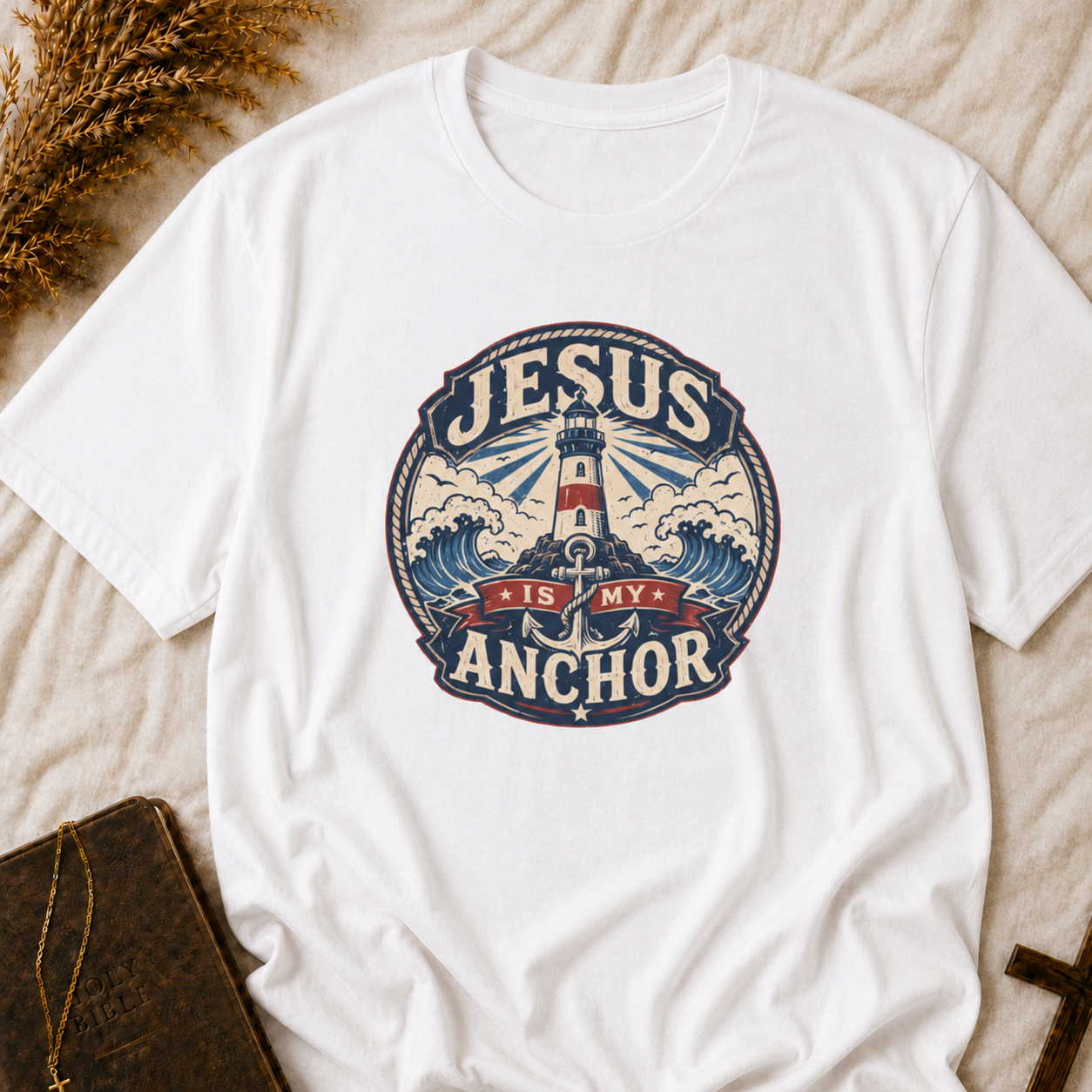 Jesus Is My Anchor T-Shirt — Lighthouse Christian Faith Tee
